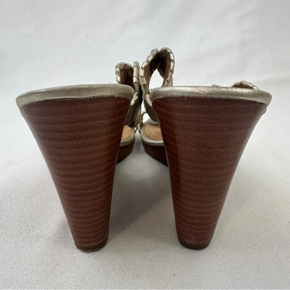 Jack Rogers Luccia Metallic Gold Leather Double Strap Wedge Sandals 8.5